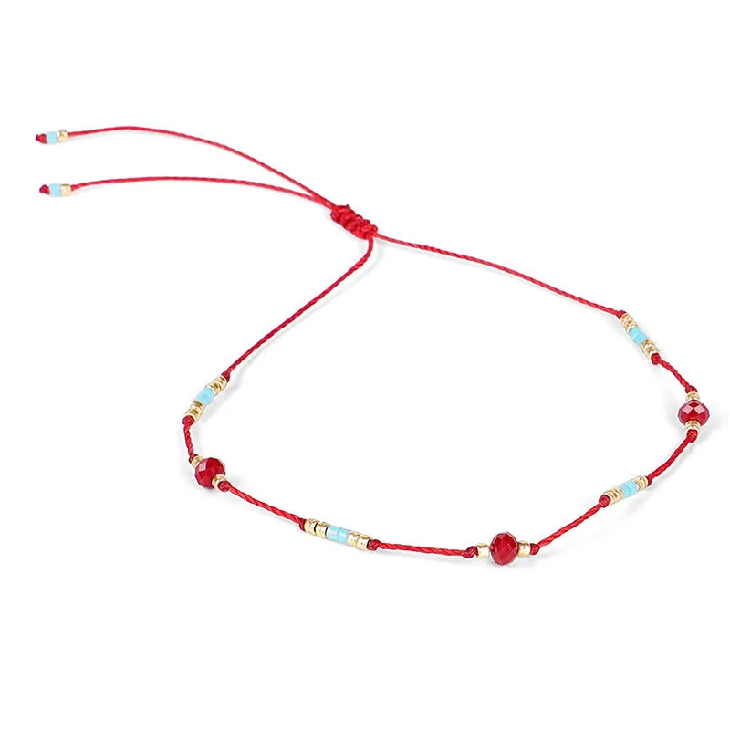 Bohemian Colored Beads Wax Thread DIY Anklet Women