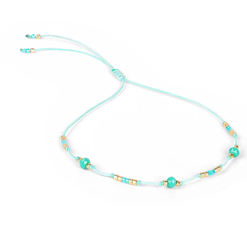 Bohemian Colored Beads Wax Thread DIY Anklet Women