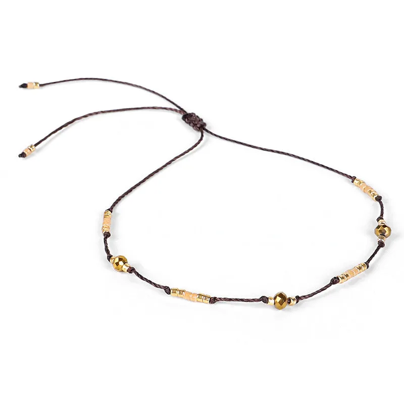 Bohemian Colored Beads Wax Thread DIY Anklet Women
