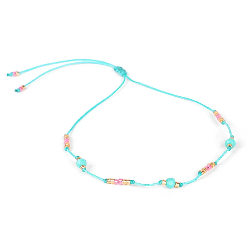 Bohemian Colored Beads Wax Thread DIY Anklet Women