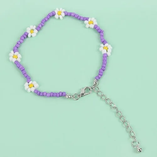 Bohemian Colorful Seed Beads Daisy Flower Anklets for Women Summer