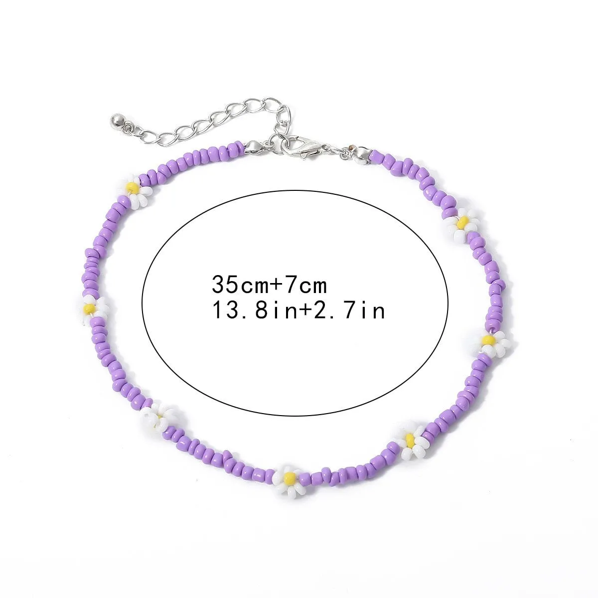 Bohemian Colorful Seed Beads Daisy Flower Anklets for Women Summer