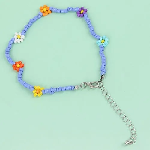 Bohemian Colorful Seed Beads Daisy Flower Anklets for Women Summer