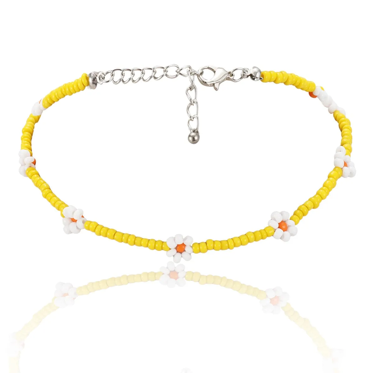 Bohemian Colorful Seed Beads Daisy Flower Anklets for Women Summer