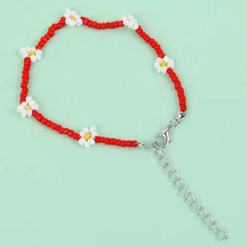 Bohemian Colorful Seed Beads Daisy Flower Anklets for Women Summer