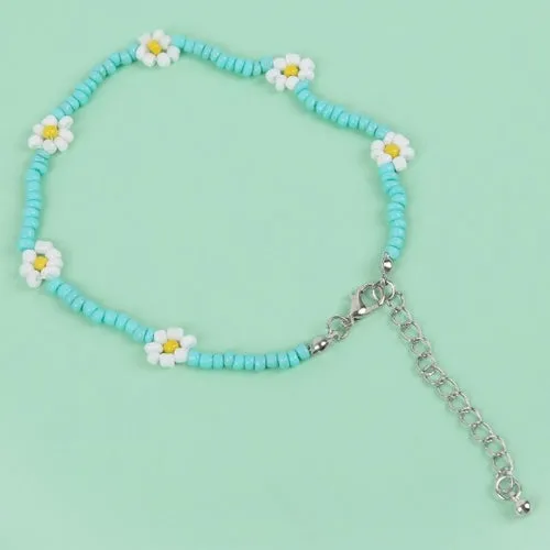 Bohemian Colorful Seed Beads Daisy Flower Anklets for Women Summer