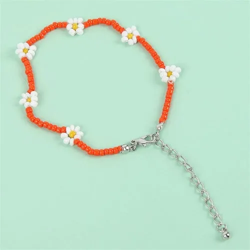 Bohemian Colorful Seed Beads Daisy Flower Anklets for Women Summer
