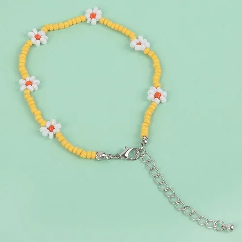 Bohemian Colorful Seed Beads Daisy Flower Anklets for Women Summer