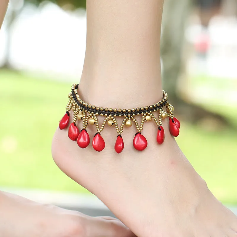 Bohemian Ethnic Retro Handmade Beaded Drops of Bells Tassels Anklet Bracelets