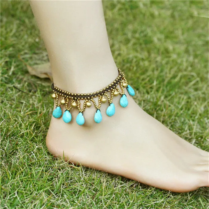 Bohemian Ethnic Retro Handmade Beaded Drops of Bells Tassels Anklet Bracelets