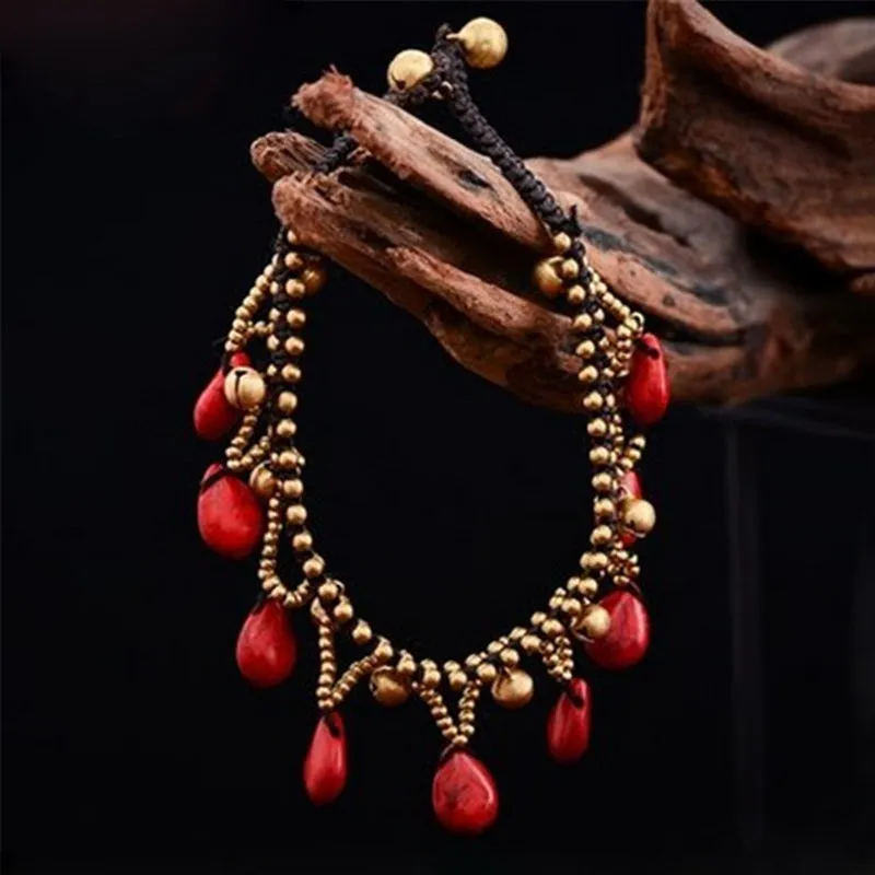 Bohemian Ethnic Retro Handmade Beaded Drops of Bells Tassels Anklet Bracelets