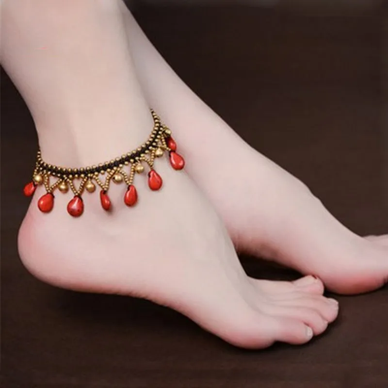 Bohemian Ethnic Retro Handmade Beaded Drops of Bells Tassels Anklet Bracelets