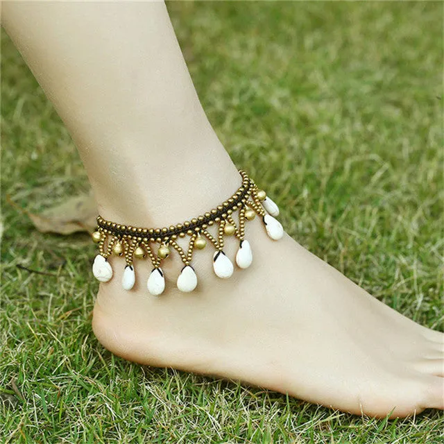 Bohemian Ethnic Retro Handmade Beaded Drops of Bells Tassels Anklet Bracelets