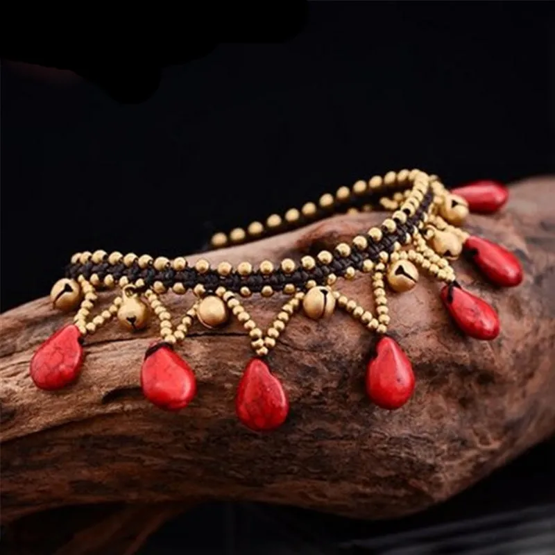 Bohemian Ethnic Retro Handmade Beaded Drops of Bells Tassels Anklet Bracelets