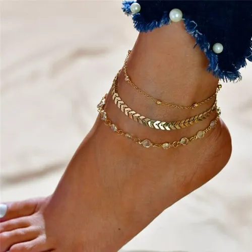 Bohemian Fashion Gold Color Flower Coin Anklet