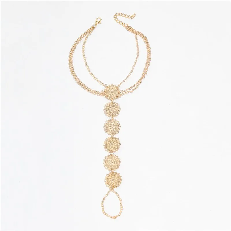 Bohemian Fashion Gold Color Flower Coin Anklet
