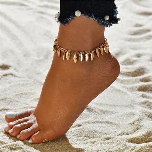 Bohemian Fashion Gold Color Flower Coin Anklet