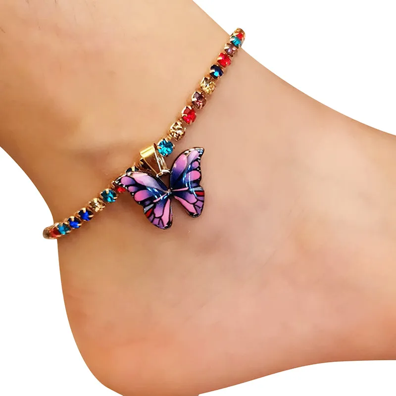 Bohemian Geometric Rhinestone Chain Anklets