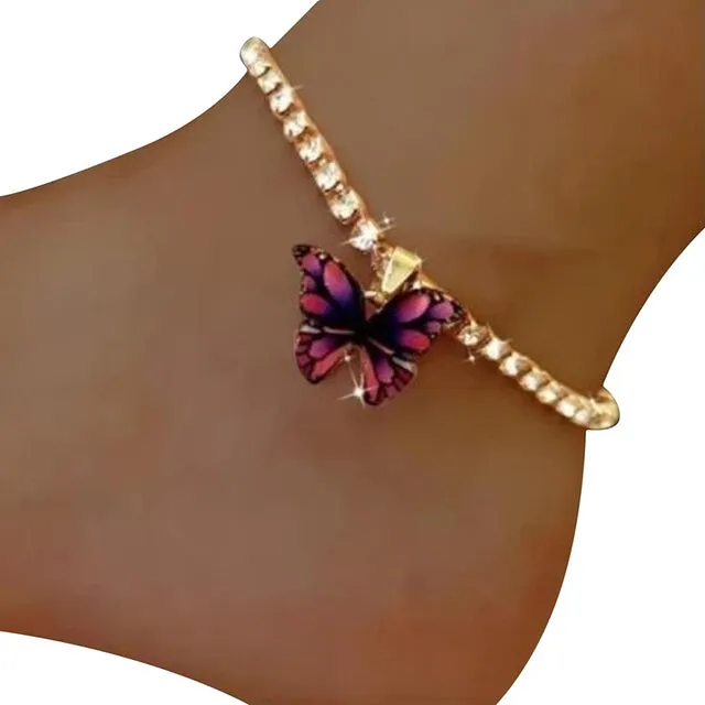Bohemian Geometric Rhinestone Chain Anklets