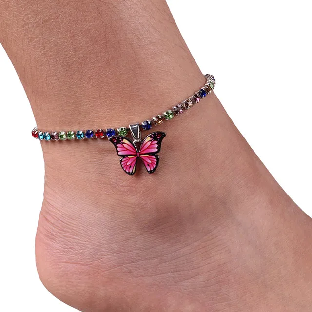 Bohemian Geometric Rhinestone Chain Anklets
