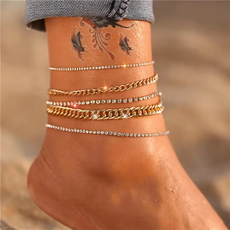 Bohemian Gold Butterfly Chain Anklets Set For Women