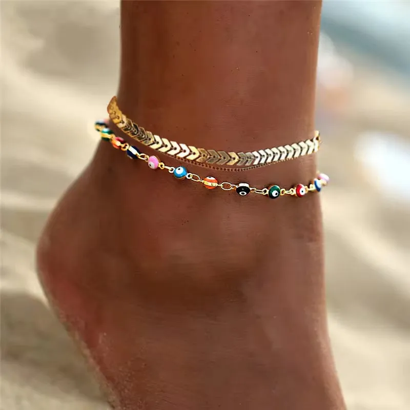 Bohemian Gold Butterfly Chain Anklets Set For Women
