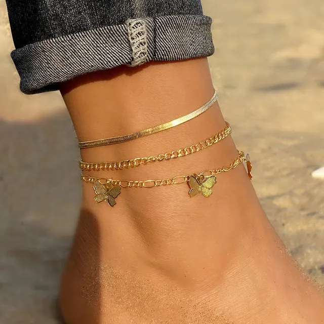 Bohemian Gold Chain Animal Anklet Set for Women