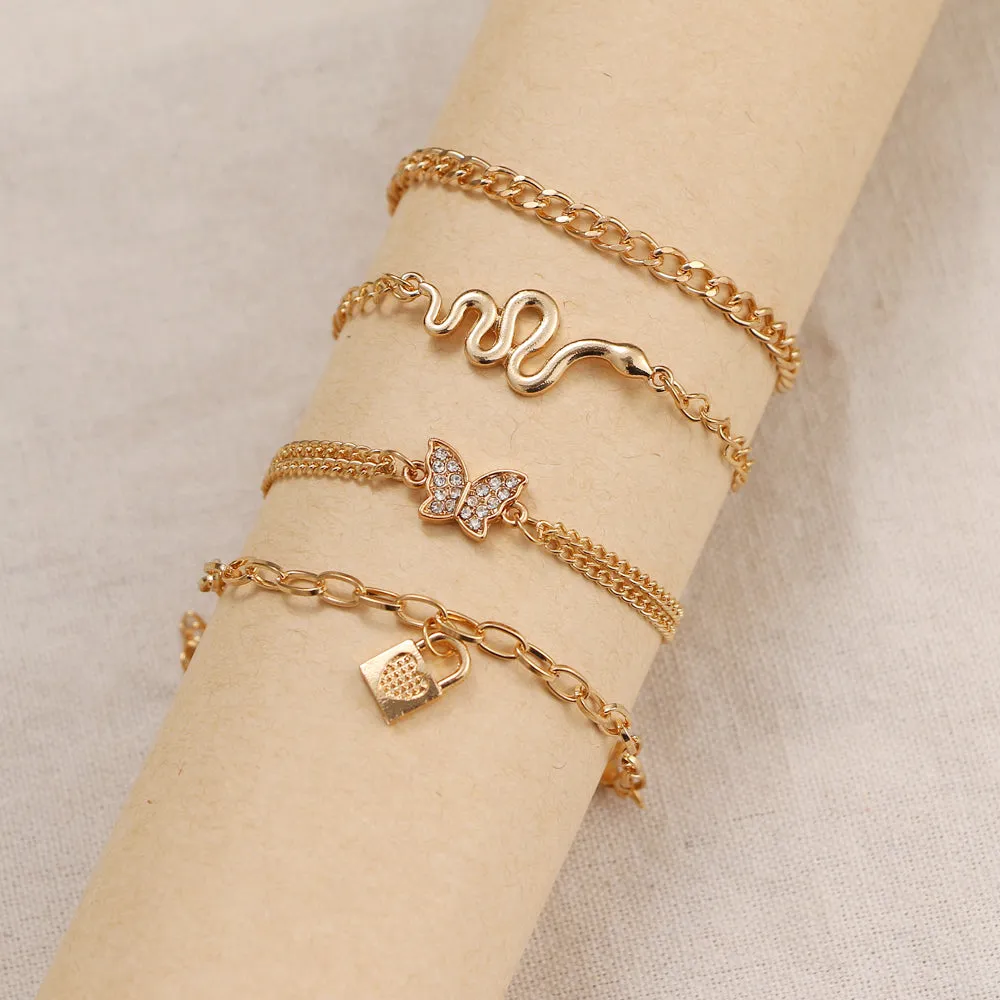 Bohemian Gold Chain Animal Anklet Set for Women