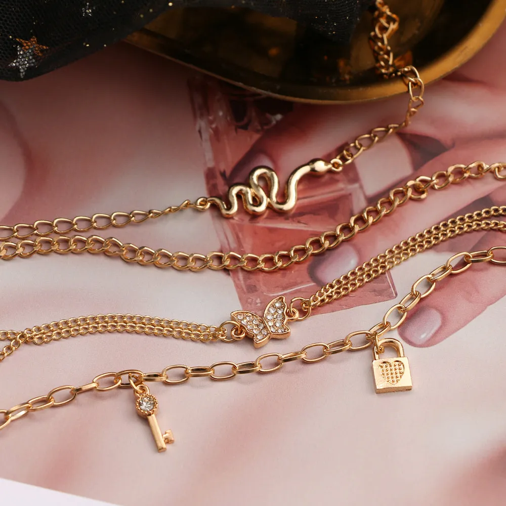 Bohemian Gold Chain Animal Anklet Set for Women