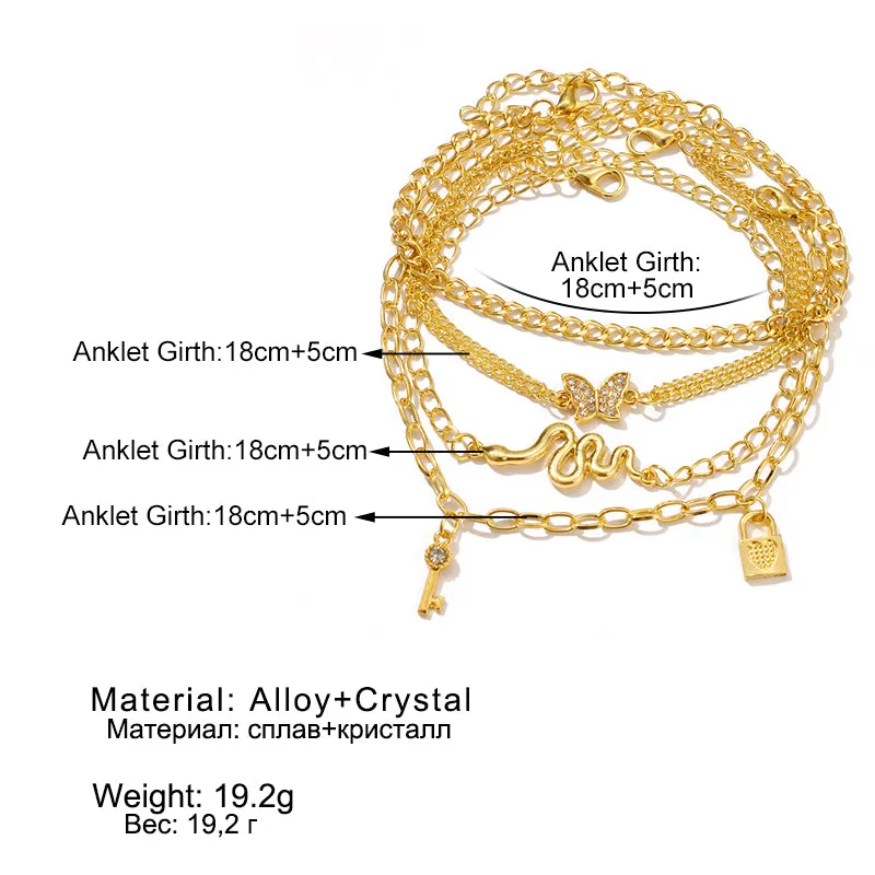 Bohemian Gold Chain Animal Anklet Set for Women