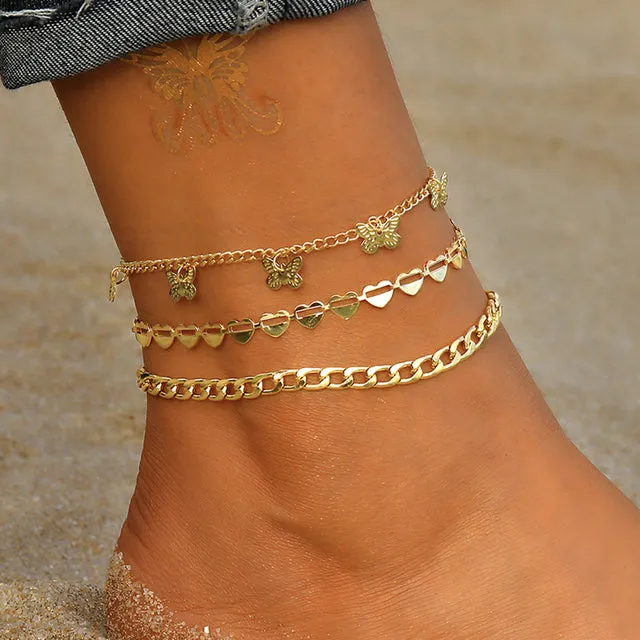 Bohemian Gold Chain Animal Anklet Set for Women