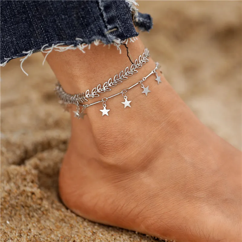 Bohemian Gold Color Multilayer Crystal Butterfly Anklets For Women