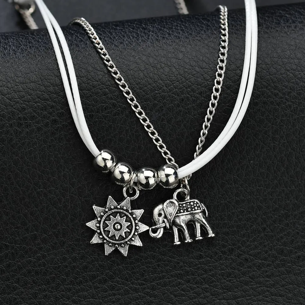 Bohemian Multi Layer Anklets For Women Retro Elephant Sun Pendent