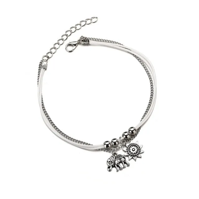 Bohemian Multi Layer Anklets For Women Retro Elephant Sun Pendent