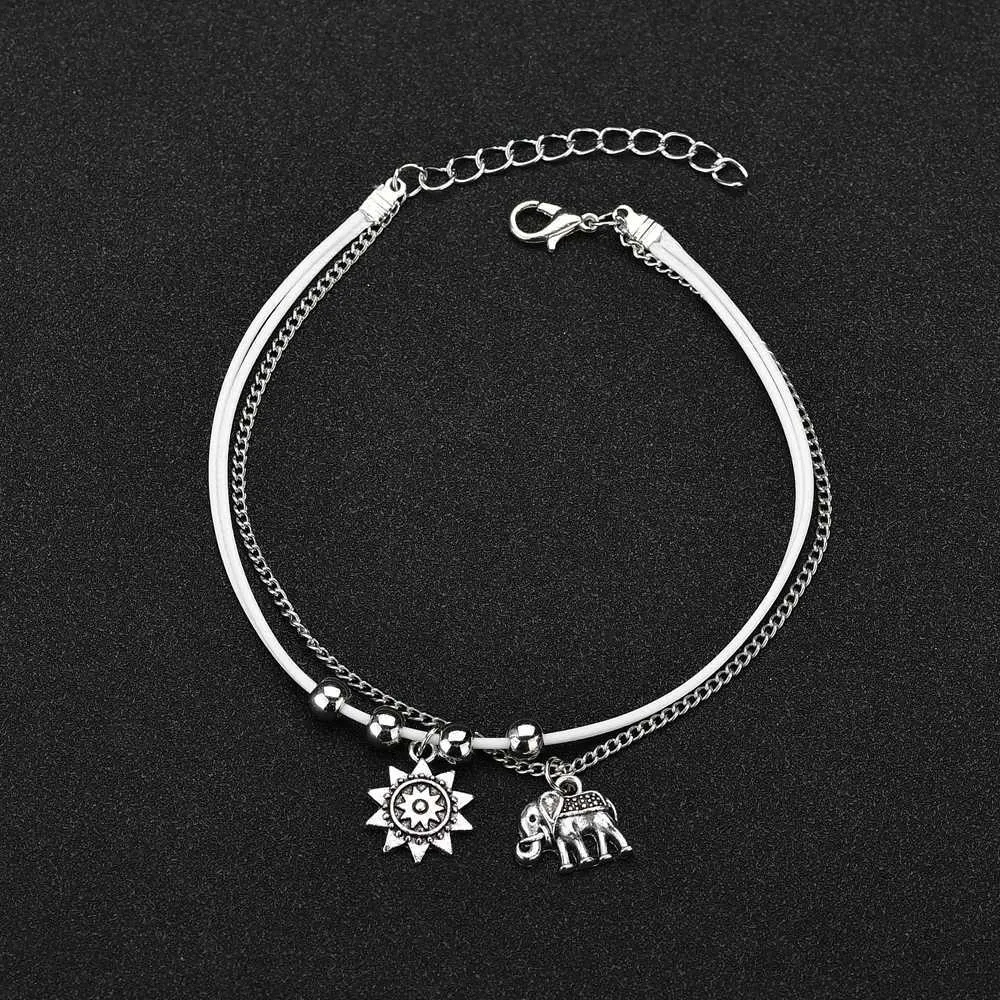 Bohemian Multi Layer Anklets For Women Retro Elephant Sun Pendent