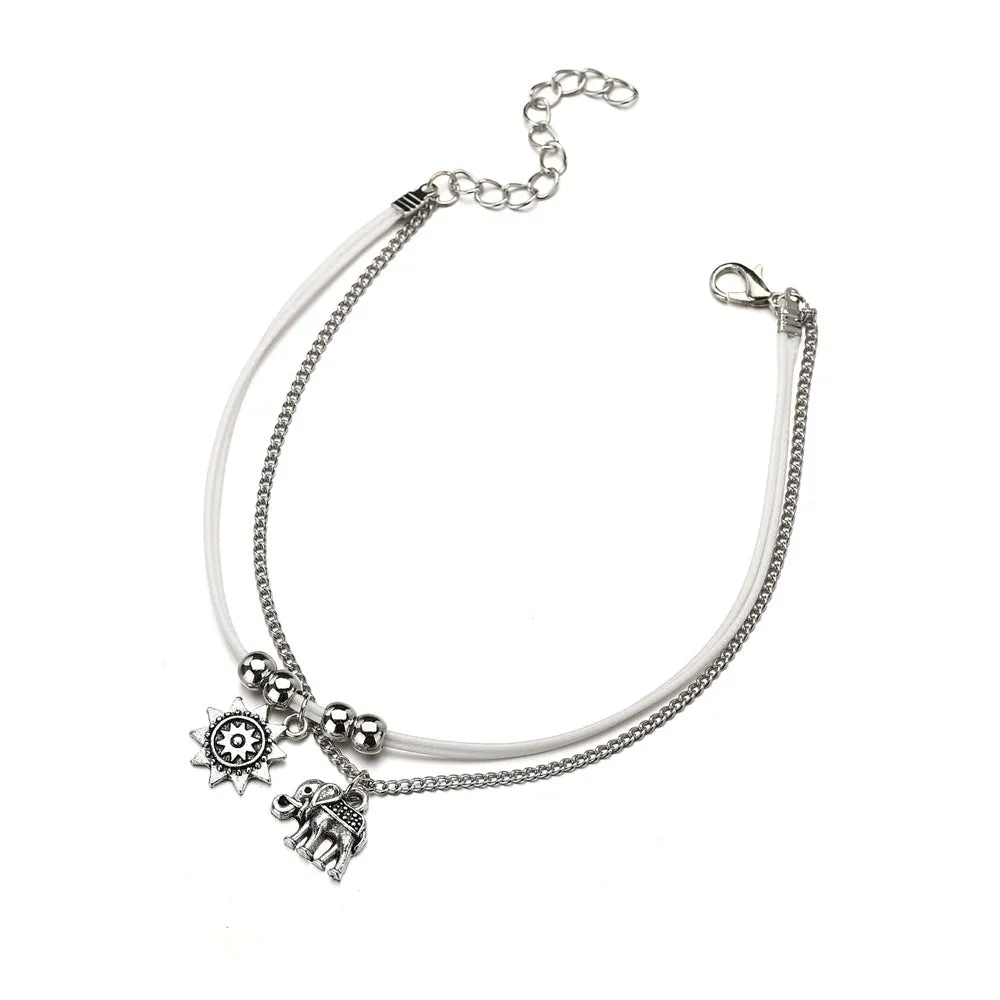 Bohemian Multi Layer Anklets For Women Retro Elephant Sun Pendent