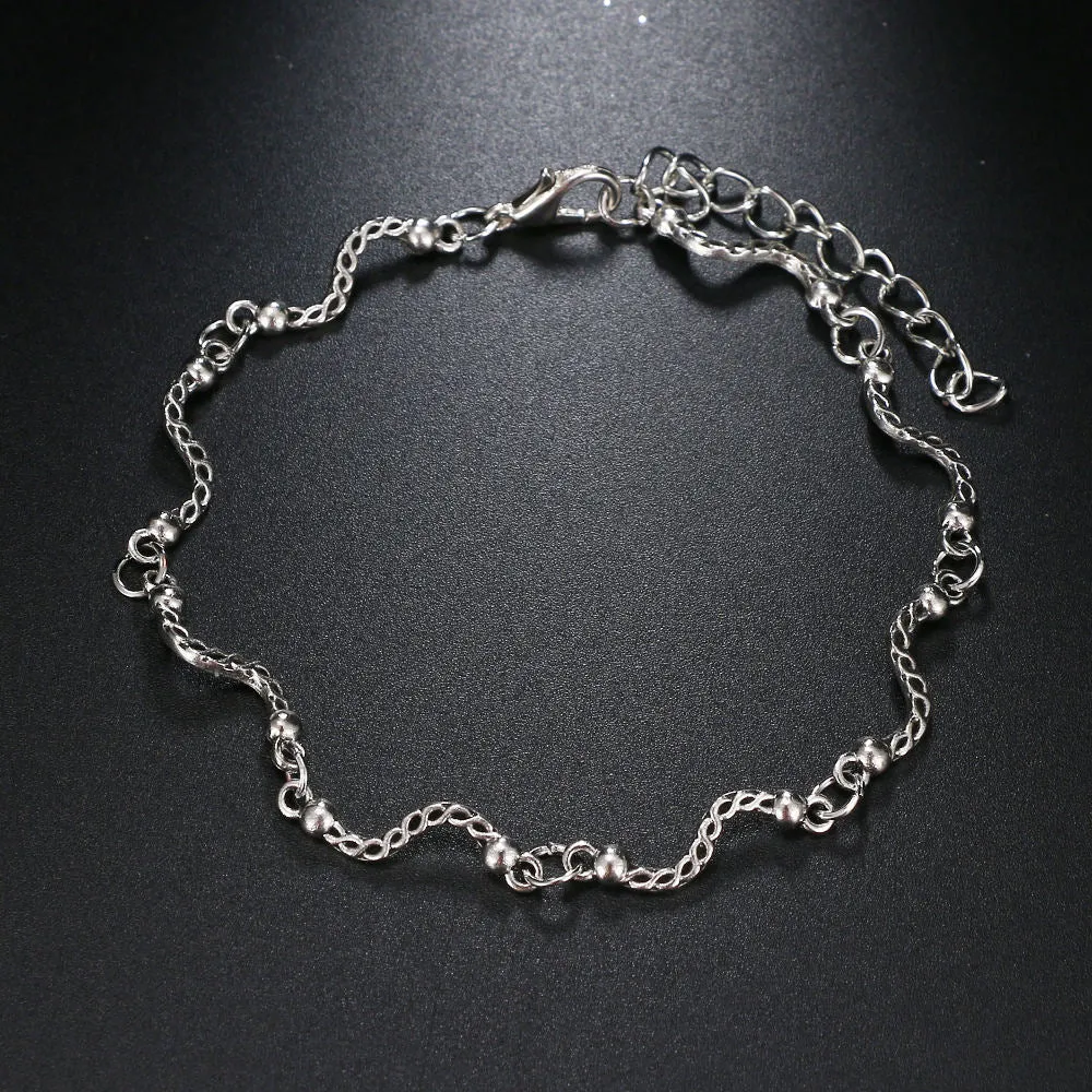 Bohemian Multiple Layers Mermaid Tail Curved Wave Beads Anklets for Women