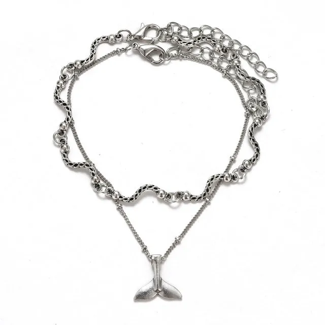 Bohemian Multiple Layers Mermaid Tail Curved Wave Beads Anklets for Women