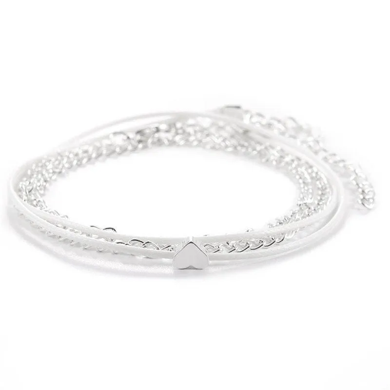Bohemian Silver Color Anklet Bracelet On The Leg Fashion Heart Female Anklets Barefoot For Women Leg Chain Beach Foot Jewel