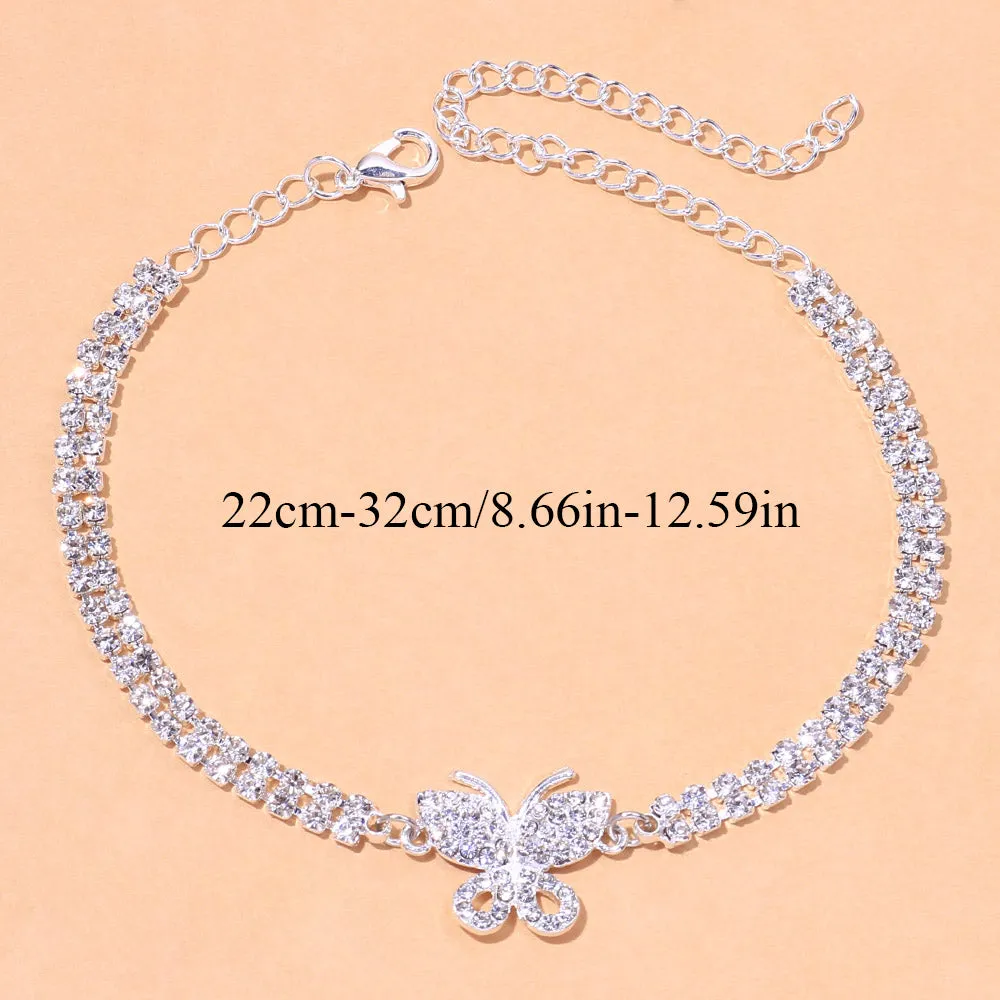 Bohemian Women Rhinestone Butterfly Anklet