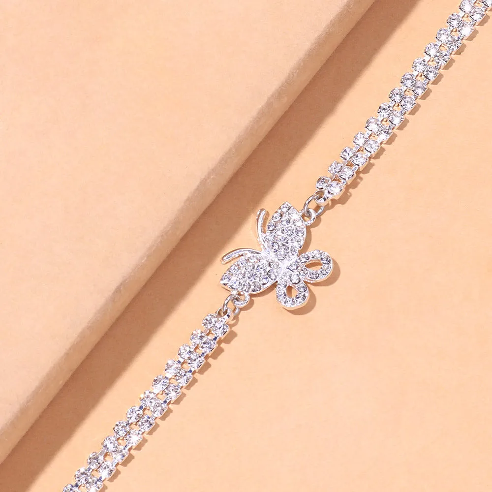 Bohemian Women Rhinestone Butterfly Anklet
