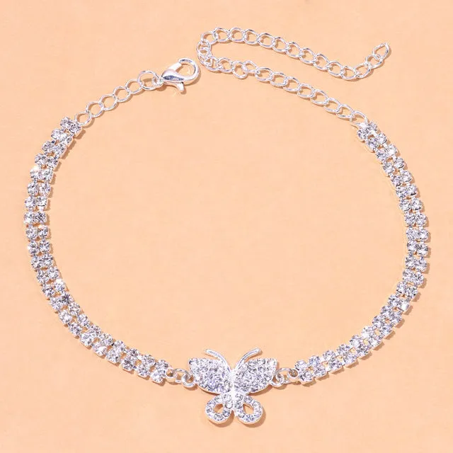 Bohemian Women Rhinestone Butterfly Anklet