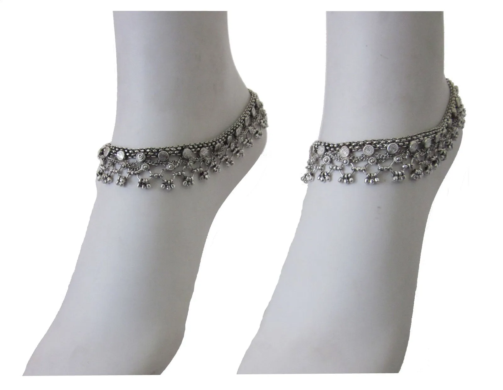 Boho Anklets Barefoot Sandals - Ankle Bracelet Jewelry Pair - Handmade Fine Soldered - Retro Vintage Ethnic Gypsy Hippie Tribal Bohemian Festival Fashion Womens Novelty Accessories - Gift