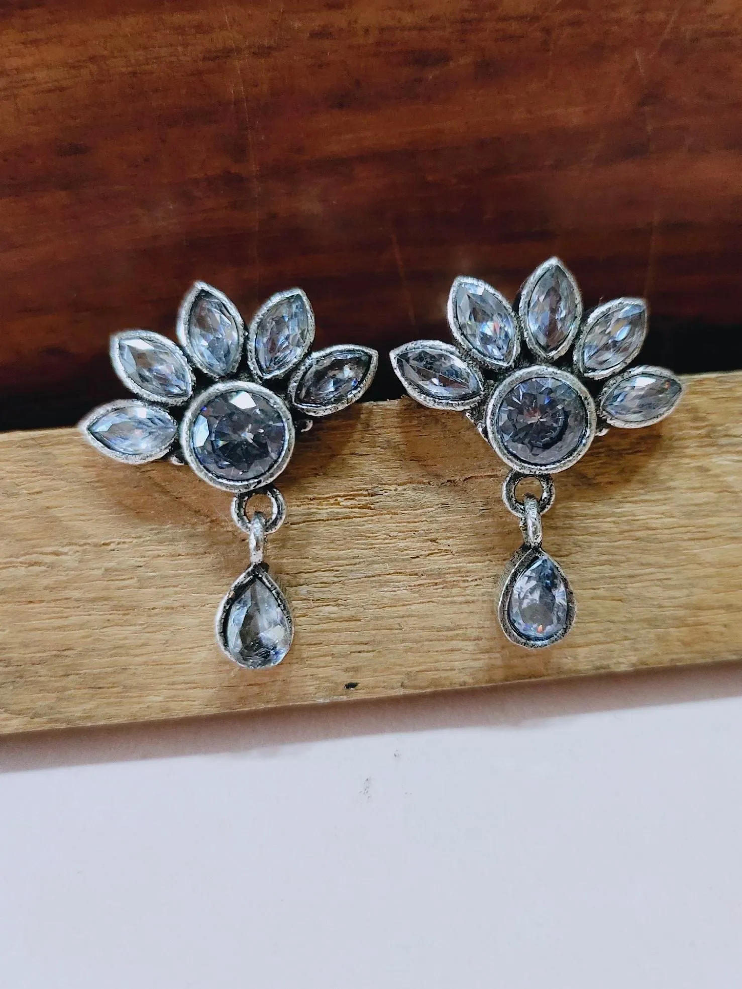 Brass Oxidised Stone Stud Earrings for Everyday Glam | Sarichka