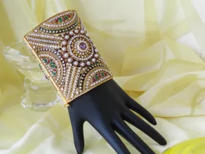 Bridal Statement Beaded bracelet from India. "Queen's Amulet"- wedding broad bracelet bangle. Beads and stone. From Artikrti