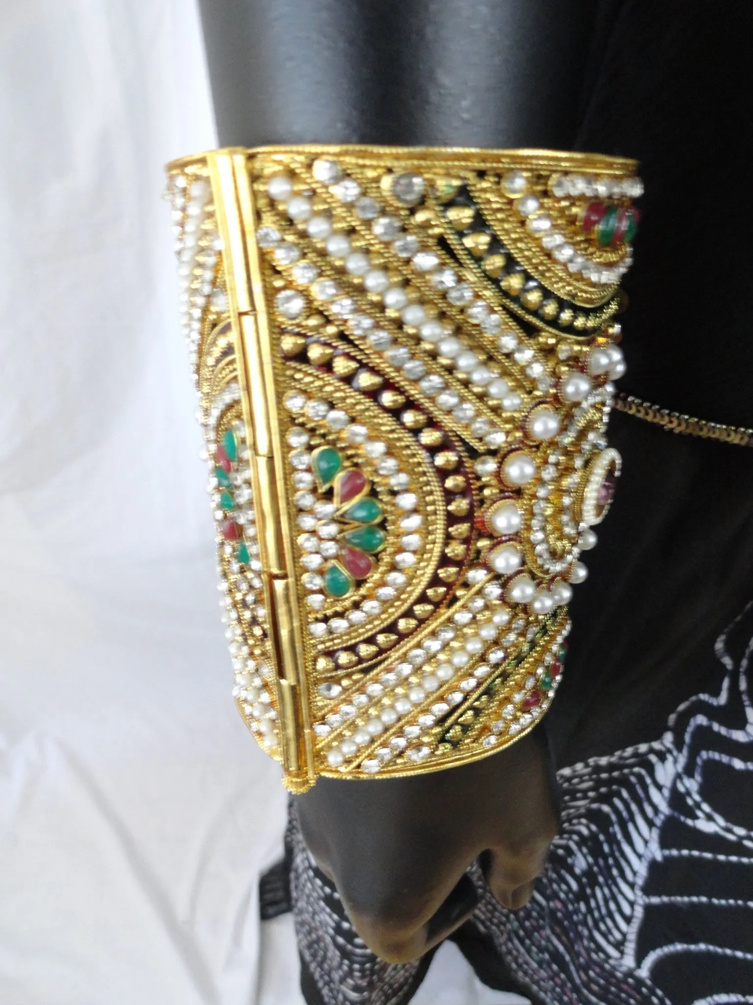 Bridal Statement Beaded bracelet from India. "Queen's Amulet"- wedding broad bracelet bangle. Beads and stone. From Artikrti