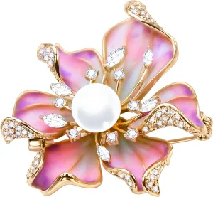 Brooches For Women,14k Gold Plated Copper,Pearl peony Enamel Brooch Pins For Women Pearl BroachFlower Broach