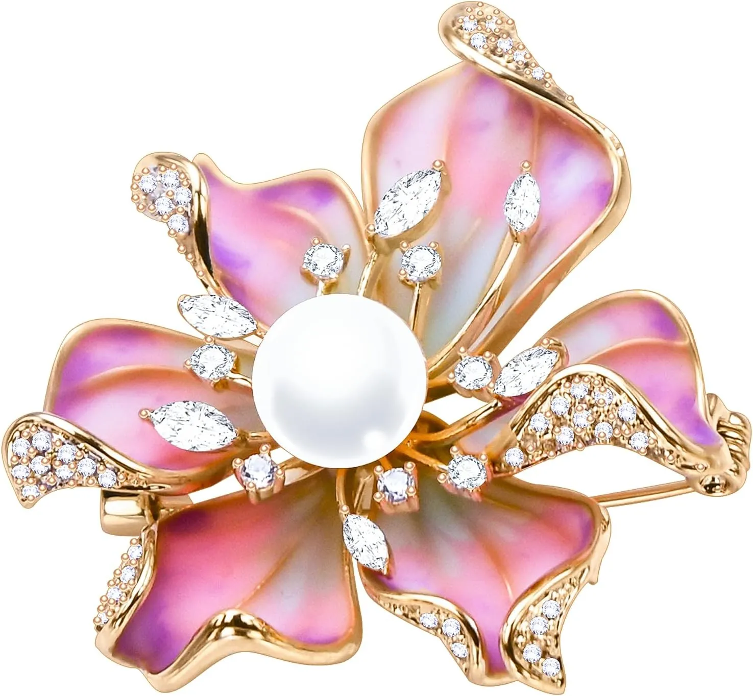 Brooches For Women,14k Gold Plated Copper,Pearl peony Enamel Brooch Pins For Women Pearl BroachFlower Broach