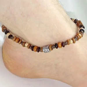 Brown Silver Wood Bead Ankle Bracelet Foot Anklet Chain Mens Ladies Jewellery