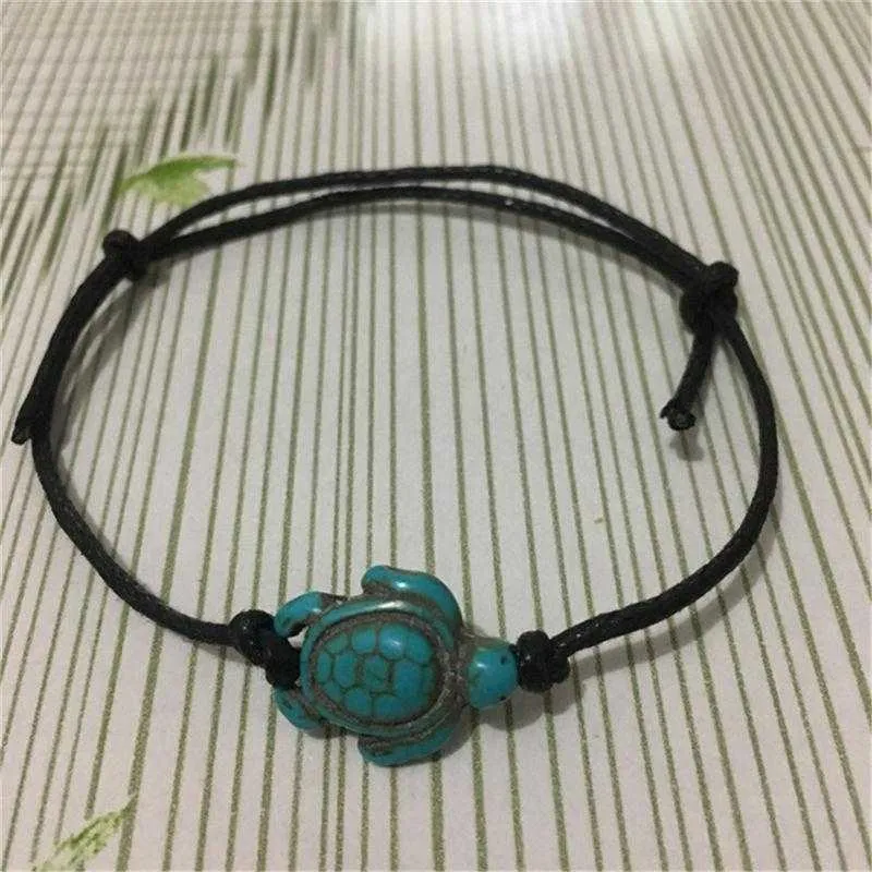 Carved Boho Turquoise Turtle Anklet
